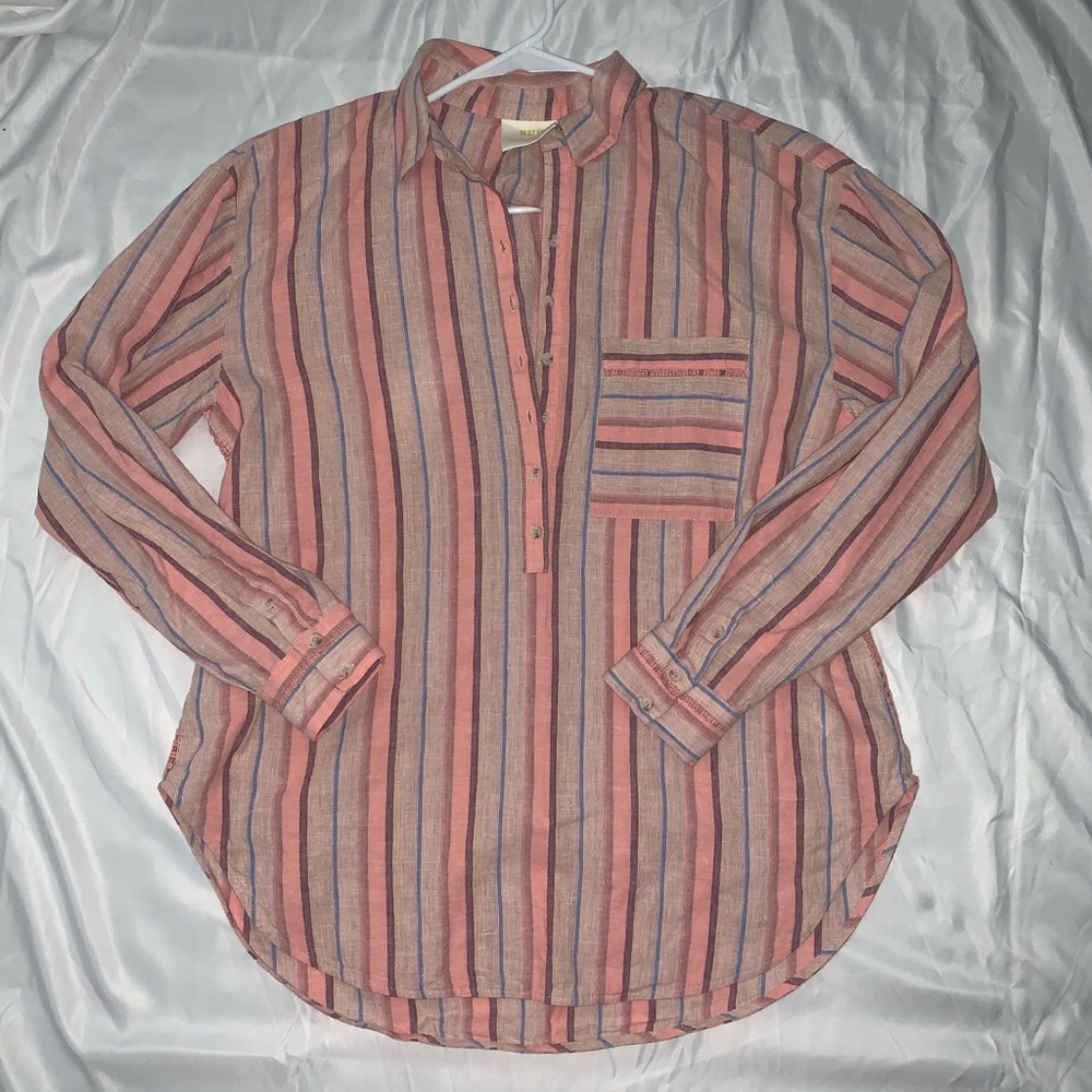 Anthropologie Linen Long Sleeve Blouse